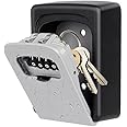 FAB Innovations Key Lock Box Wall Mounted | 4 Digit Combination Lock Box Weatherproof Safe Security Key Storage For Outside Realtors Garage Spare Keys grey