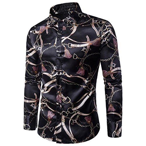 Herren Oberteile,TWBB Vintage Drucken Persönlichkeit Shirt Männer Tops V-Ausschnitt Lange Ärmel Schlank Hemd Sweatshirts