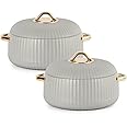 CELLO Aurum Luxury Inner Stainless Steel Insulated Hot-Pot Set of 2-1000ml Each, Grey | Easy Grip Lid & Frim Twist Lock | BPA-Free, Durable, Suitable for Hot & Cold | Hot Box for Kitchen