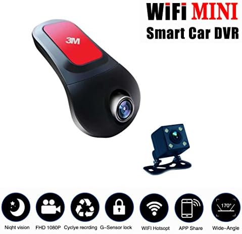 Mini Car Dvr Dash Cam Front and Rear WiFi, Pro HD 1080P Car Camera with Night Vision, 170° Wide Angle, G-sensor, Loop Recording, Motion Detection, Park Monitor