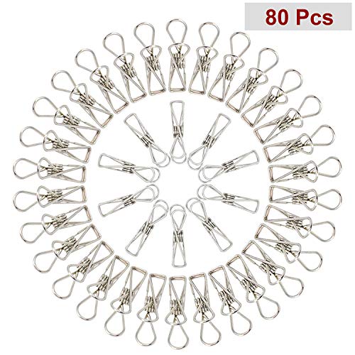 BELLE VOUS Pinzas de Ropa Acero Inoxidable - Pinza para Tender Ropa Metal Multipropósito - para Secar Ropas, Frazadas, Toallas, Calcetines, Cerrar Bolsas de Alimentos Abiertas (80 Pinzas de Ropa)