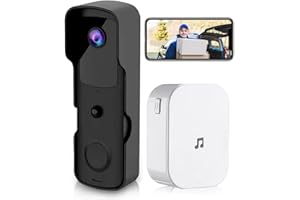 TKMARS Türklingel mit Kamera Kabellos, 2.4G WiFi 1080P Video- Gong, Akku PIR-Personenerkennung 155° Betrachtungswinkel Nachtsicht 2-Wege-Audio wasserdichte SD-Karte/Cloud-Speicher, 22A02004, Schwarz