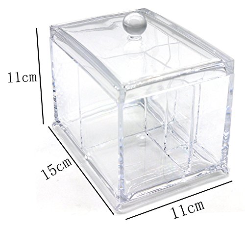 FAS1 Klar Kosmetik Organizer Acryl Wattestäbchen Box Baumwolle Ball Aufbewahrung Make-Up Pads Halter Zubehör Container Mit Deckel 4 Campartments - 5