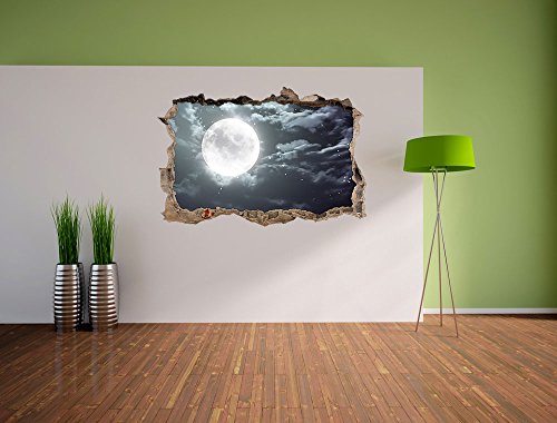 Pixxprint 3D_WD_2083_92x62 Vollmond am Wolkenhimmel Wanddurchbruch 3D Wandtattoo, Vinyl, bunt, 92 x 62 x 0,02 cm - 3