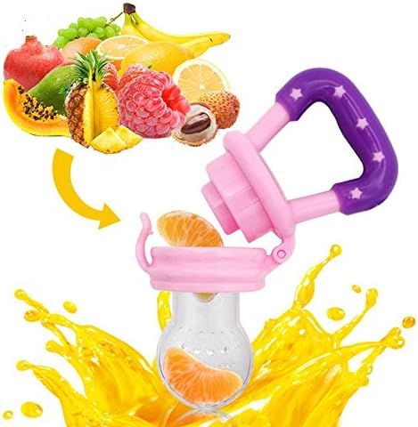 Emon Baby Food Feeder | Baby Fruit Feeder | Teething Toy | Silicone Teether Nibbler | No Messy Mesh Bag (L, Purple)