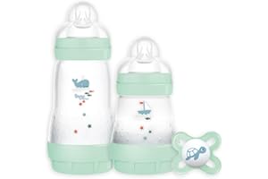 MAM Easy Start Colours of Nature Starter Self Sterilising Anti Colic Starter Set, Non-Shiny Matt Finish Newborn Bottle Set and Soother, Newborn Essentials, Green (Designs May Vary)