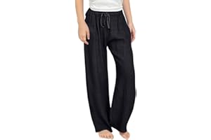 Guqmjde Mädchen Leinenhose Einfarbig Sommerhose Atmungsaktiv Sommer Hose Freizeit Hosen Elastische Taille Sporthose Bequem Freizeithose Casual Outdoorhose Kinder Loose Sweatpants Sweathose