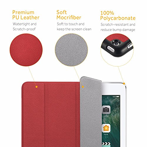 iPad 9.7 2017 Hülle, EasyAcc Ultra Dünn iPad 9.7 Zoll 2017 Smart Cover mit Automatischem Schlaf Funktion und Standfunktion – Hochwertiges PU Leder Hülle (Red, Kunstleder, Ultra Dünn) - 6