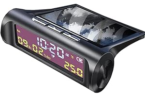 Zilimontt Thermomètre numérique LCD pour voiture, horloge LCD à énergie solaire, DC 5 V, horloge LCD multifonction avec affichage de la date, et de la température