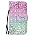 Produktbild Nadoli Handytasche für Galaxy J3 2017,3D Effekt Gradient Grün Rosa Glitzer Pu Leder Klapphülle Wallet Handyhülle Brieftasche für Samsung Galaxy J3 2017,Gradient Grün Rosa