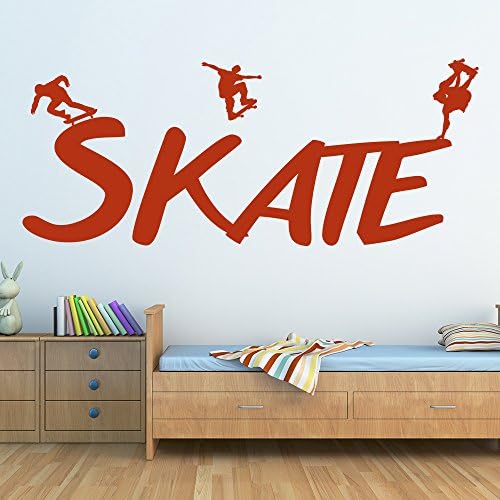 SKATE Text Skateboarding Tricks Skateboarding Wall Stickers Sports Art Decals available in 5 Sizes and 25 Colours X-Large Black