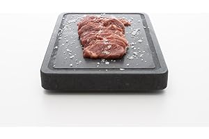 Piedra Volcánica DEKOBE para Asar Carne a la Piedra - Ideal para Barbacoas y Compatible con Horno - Plancha de Piedra para Cocinar Carne como Chuletón o Solomillo - con Surco Antigoteo (25x20x3cm)