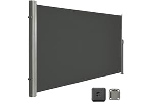 LARMNEE Toldo Lateral, Retráctil con Fijación al Suelo, 180 x 400 cm, Pantalla para Privacidad, Parasol, Resistente al Viento, Toldo Lateral para Balconesy Terrazas, Gris Ahumado EGY184BP02