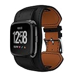 IGEMY Lederarmband Ersatzarmbänder Nur für Fitbit Versa Smartwatch, 140mm-190mm (Schwarz)