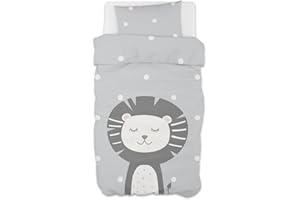 ‎HELLO MINI hellomini Kinder Bettwäsche Set | 2-teilig: Kissen + Bettdecken Bezug mit Reißverschluss | 100% Baumwolle Made in Green by Oeko-TEX - Bettzeug (Löwe, 100 x 135 cm | 40 x 60 cm)