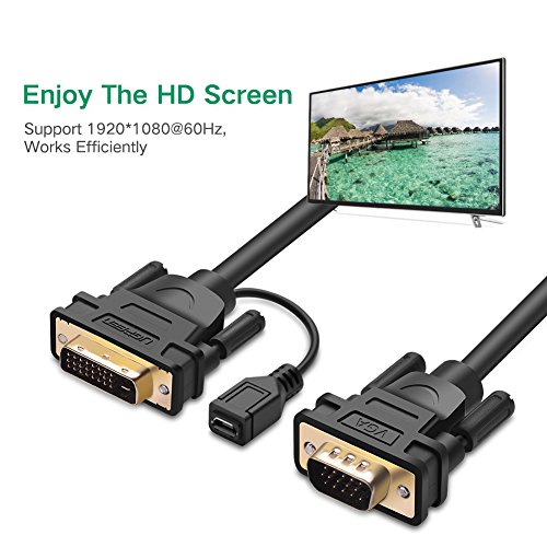 UGREEN DVI auf VGA Kabel Adapterkabel DVI-I 24+1 Stecker auf 15 VGA Stecker Hochreine Kupferleiter ,micro usb für Stormversorgung, HD 1080P für Gaming , DVD , Laptop, HDTV und Beamer (1m) - 4