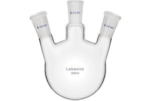 Labasics Glass 500ml 3 Neck Round Bottom Flask RBF, with 24/40 Center and Side Standard Taper Outer Joint, 500ml