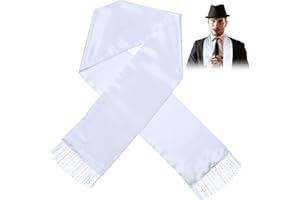 Geyoga White Scarf Men 1920's Scarf with Tassels Halloween Costume Long Shawl Fancy Dress 1920s Accessories for Men Women Outfit Gangster Cosplay Party Decoration Supplies