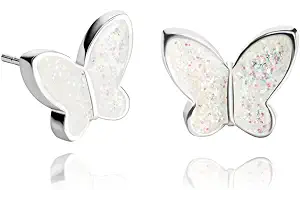 Pendientes Aretes Lujo Pequeño; Joyería para Mujer (Estilo 33 - Mariposa Brillo Blanco Plata)