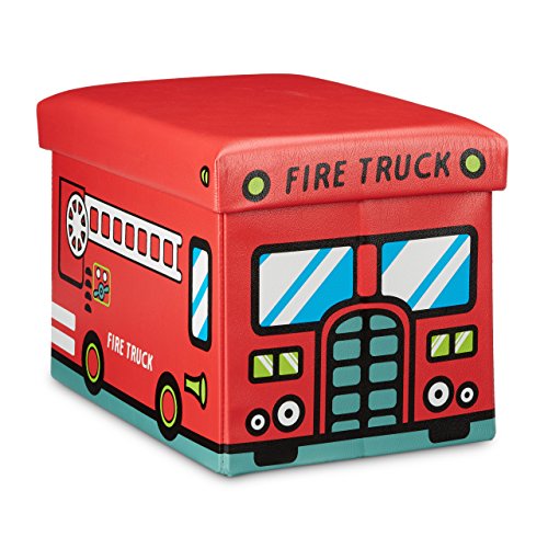 Relaxdays Faltbare Spielzeugkiste Feuerwehr HBT 32 x 48 x 32 cm stabiler Kinder Sitzhocker als Spielzeugbox aus Kunstleder mit Stauraum ca. 37 l und Deckel zum Abnehmen für Kinderzimmer, Firetruck - 2