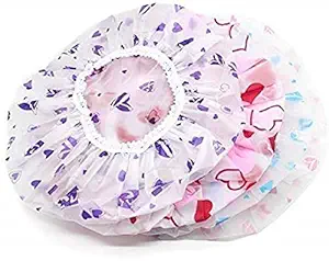 CHEM-AB ENTEREPIRSE Set of 3Pc Reusable Printed Shower Cap With Elastic Band For Home Use/Salons/Spa/Hair treatment/Beauty Parlours For Both Men And Women Bathing Accessory-Multi Color