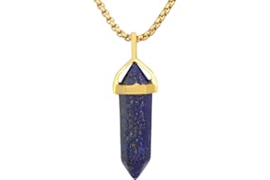 KYEYGWO Energie Chakra Pierre de Cristal Collier pour Femme et Homme, Prisme Hexagonal Pointé Protection Pendentif en Pierre Precieuse avec Doré Chaîne 20", Lapis Lazuli