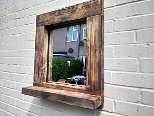 Lovely Rustic Reclaimed Wood Mirror With Shelf - Handmade - Farmhouse 63cm H x 56cm W x15cm D