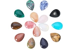 PandaHall 15 Stück Wassertropfen Edelstein Cabochon Flatback Perlen 25x18x6mm für Foto Handwerk Schmuck machen 15 Stile