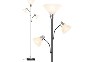 LEPOWER Floor Lamp, 9W LED Standing Lamp with 5W Adjustable Reading Lights, Modern Bright Floor Lamp with Replaceable 3000K Energy-Saving LED lights, Black Floor Lamps for Living Room, Bedroom, Office