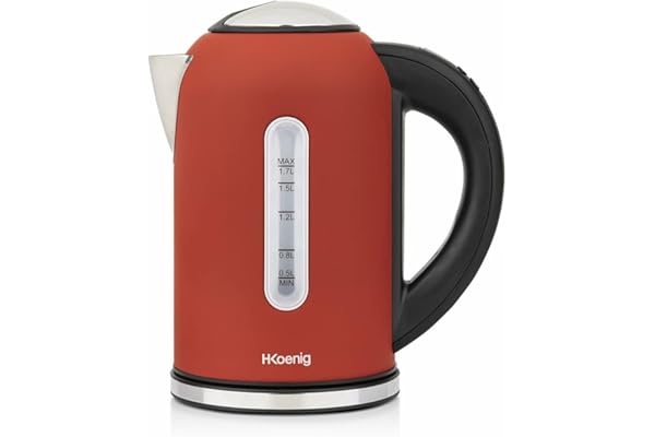 H.Koenig Bouilloire électrique programmable INOX 1,7L BOE54 Rouge, Adaptable Thermostat réglable 40-100°C, Ebullition Rapide, Compacte, Maintien au Chaud, 2200W