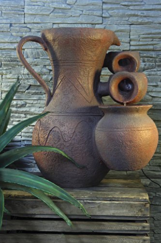 Solar Springbrunnen in Terrakotta-Optik Gartenbrunnen Kaskade Krüge - 3