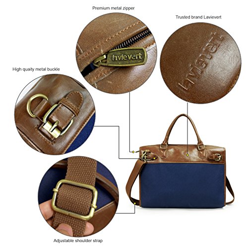 Lavievert Laptop-Tasche , aus Baumwolle , Segeltuch und PU Leder . Mit Seitwärts Banden Entworfene Klasische Laptop – Schulter – Tasche und Handtasche ( 2 in 1 ) / Notebook Gepolsterte Hülle für mehr als 15.6 Zoll Laptop ( 2 Säckechen dain, der Gepolsterte Sack für über 14 Zoll Laptop , auch geeignet für 15-Zoll MacBook , der andere Sack für über 15.6 Zoll Laptop ) - 4