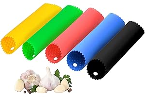 Vimbo 5er Pack Knoblauchschäler, Silikon Knoblauch Schäler Knoblauchroller, Gemüseschäler Küchenzubehör (Rot, Gelb, Grün, Blau, Schwarz)