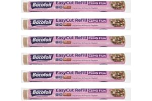 BBLISS 6 x EasyCut Cling Film Refill Rolls Wrapping Freezing Microwaving | Convenient and Durable Kitchen | The Perfect Kitchen Essential | 350mm x 60m | Total 360m of Clingfilm