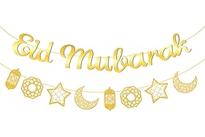 MQIAN 2 Stücke Eid Mubarak Girlande, Eid Mubarak Dekoration, Ramadan Mubarak, Ramadan Deko, Ramadan Mubarak Dekoration, Eid Mubarak Banner, Sterne Laterne Mond Girlande, Ramadan Girlande