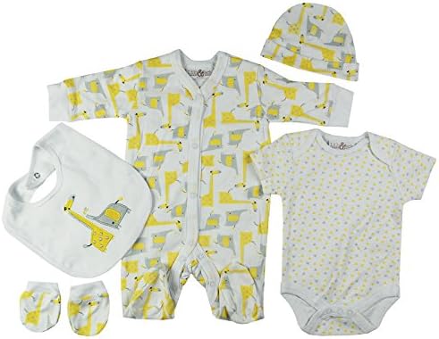 Unisex Elephant Giraffe Presents Gifts for Newborn Baby Boys Girls Toddler Unisex Cute Clothing Sets Sleepsuit Vest Bib Hat Outfits Bundles Pack