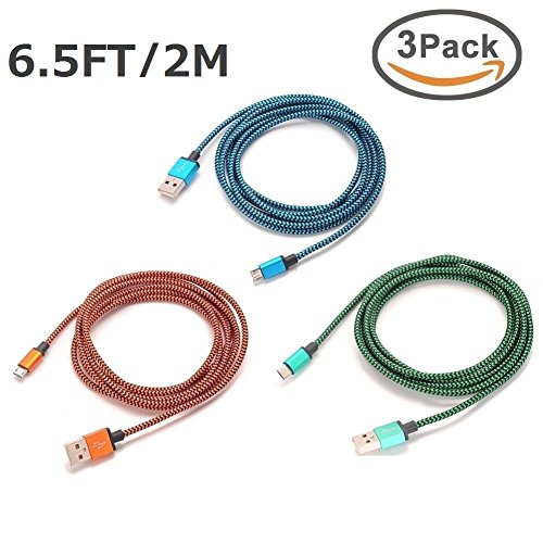 Cavo Micro USB 2M [3-Pezzi] Rephoenix Cavo Android Nylon Intrecciato Cavo USB Micro USB per Samsung S5/S6/S7, Huawei, HTC, Motorola, Nokia, LG, Sony-Blu,Arancia,Verde