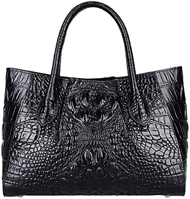 Womens Ladies Genuine Leather Crocodile Embossed Handbag Shoulder Bag Top-Handle Bags