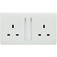 Trendi Switch 2 Gang Artistic Modern Glossy 13 Amp Electrical Long Switched Double Plug Socket White