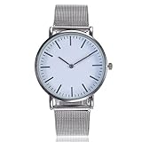 OHQ Damen Armbanduhr Analog Quarzuhr Edelstahl Milanese Band Rose Gold Silber (A)