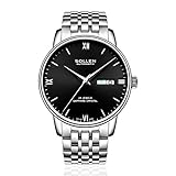 XINLEE Herrenuhren automatische mechanische Zeiger Digitalanzeige Lederband Wasserdichte mechanische Uhr, 002