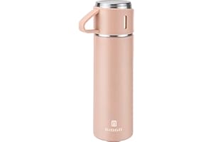 GIOGD Vacuum Insulated Flask 500ml/17.6oz Stainless Steel Thermo Bottle with Cup for Coffee Water Hot and Cold Drink Flasks.(Pink,Single)