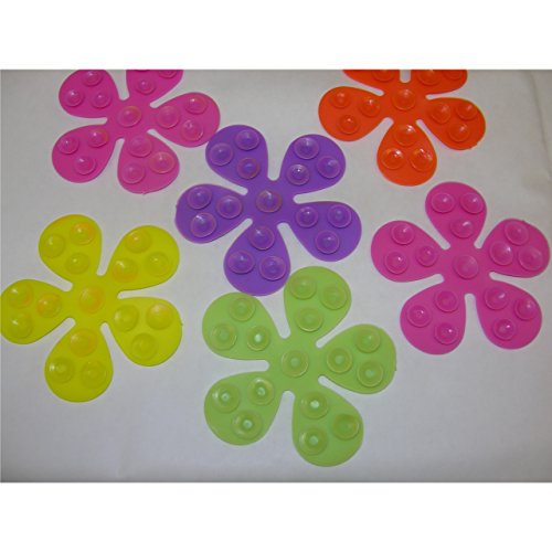 6 Antirutsch Sticker FLOWER POWER Pad Saugnapf Stopper für Wanne und Dusche bunte Blumen Retro - 2