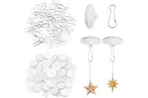Sixfolo 50 Pièces Crochet Adhésif Plafond en Transparents Auto-adhésifs Crochet Plafond Sans Percer avec 50 Pièces Clips de Mât de Drapeau pour Plafond Mural FêTe Suspension Décorations