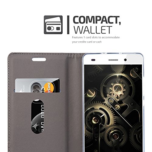 Huawei P8 LITE Funda Estilo Libro en GRIS NEGRO de Cadorabo  Dise  o TELO-CUERO-ARTIFICIAL      Cubierta Protectora con Cierre Magn  tico  Tarjetero y Funci  n de Suporte     Protecci  n Carcasa Caja Etui Case Cover