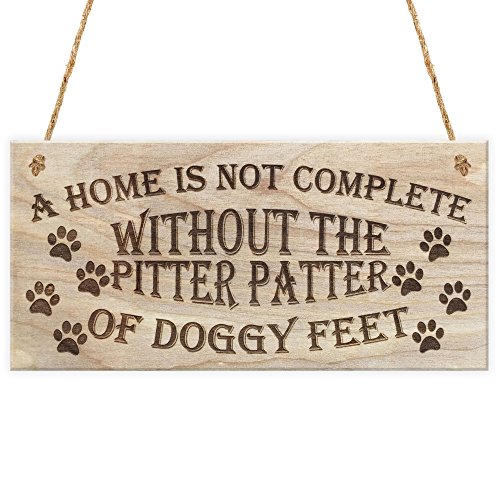 Red Ocean Schild mit Aufschrift „A Home Is Not Complete Without The Pitter Patter Of Doggy Feet“ Hund, Schild, Holz, braun - 2