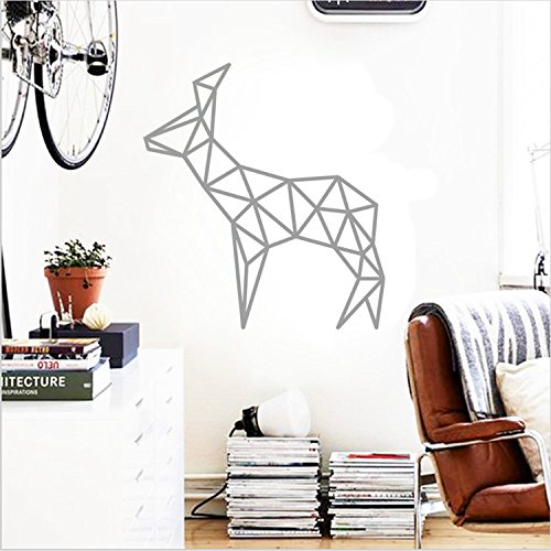 yanqiao Geometrische Persönlichkeit Creative Line Deer Wand Aufkleber 3D Vinyl Aufkleber Handmade Animal Serie Art Home Dekorieren Größe 55,4 x 60,5 cm Gold Grau