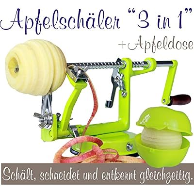 Hanseatisches Im- & Export Contor GmbH Made for us Éplucheur à pommes professionnel en aluminium avec vide-pomme et boîte à pomme Vert clair Manuel d'utilisation et 3 recettes allemandes (langue française non garantie)