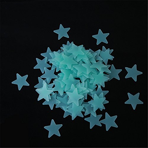 Yingwei 100pcs Glow In The Dark Plastic Stars Stickers Baby Kids Ceiling Wall Room (Blue)