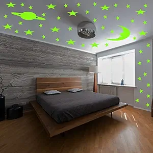 Ashamohar Glow in The Dark Stars for Ceiling Stickers Including The Glow Stars, Crescent Moon, Planet, Wall Decals Perfect for Kids Room Decor ( Pack of 1 )